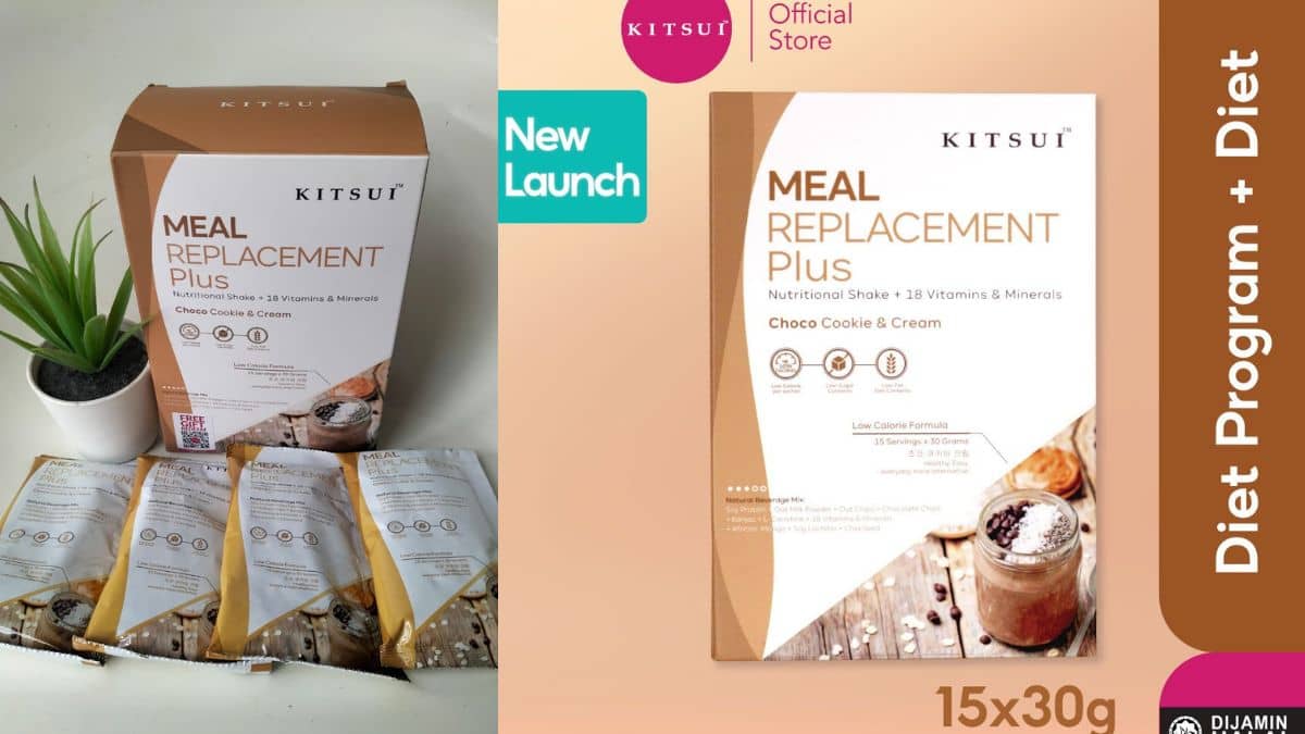  KITSUI Meal Replacement Plus – Choco Cookie & Cream bantu turunkan berat badan.